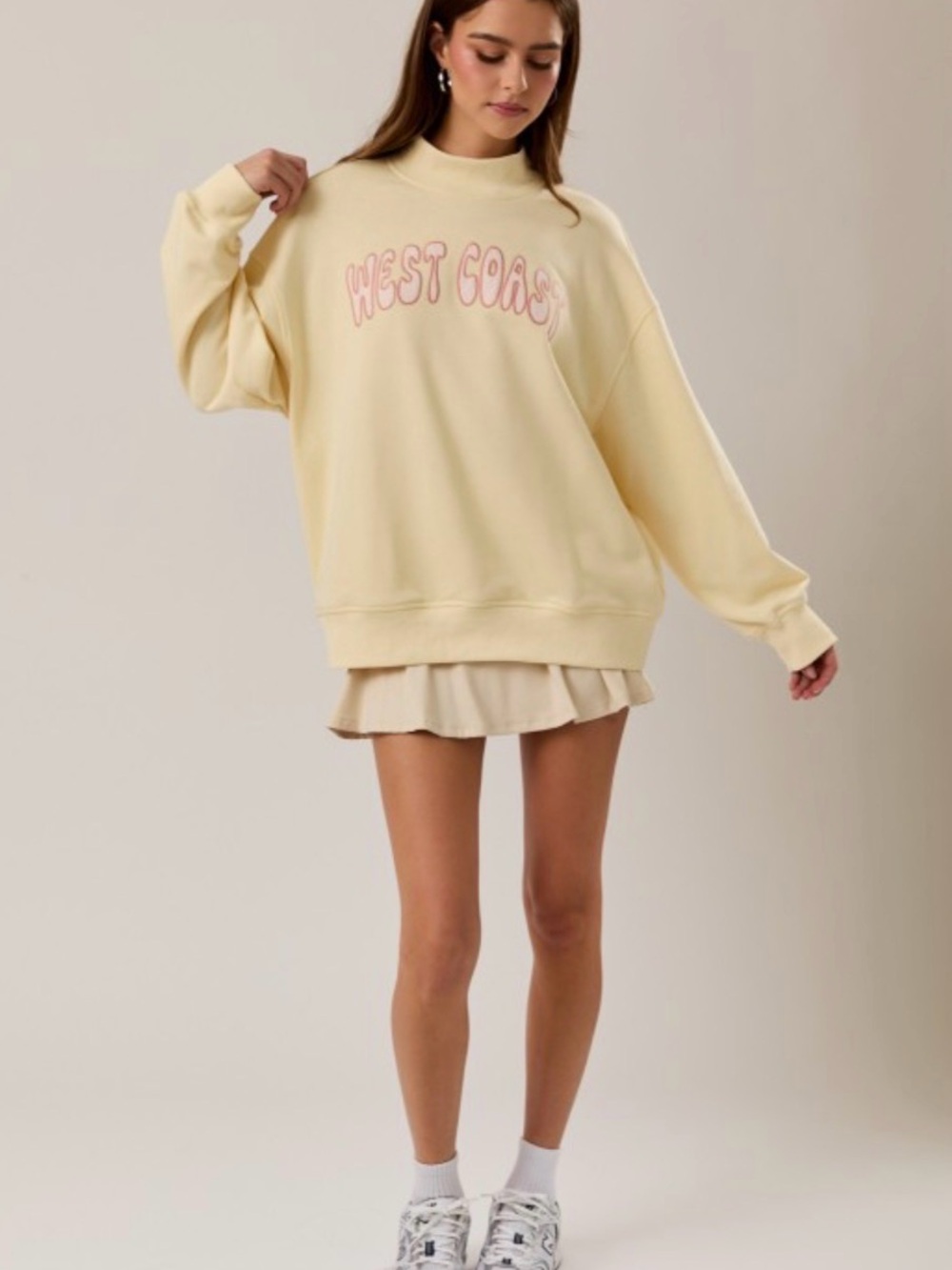 335 Yellow "West Coast" Pullover Sweatshirt with Pink Logo